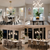 Collage of four images showcasing a variety of pendant and chandelier lights installed in different dining room settings, highlighting diverse light fixtures for your dining room.