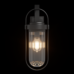 LOTUS Carriage Lantern Style Outdoor Wall Light with Ribbed Jelly Jar Glass E27 Matt Black