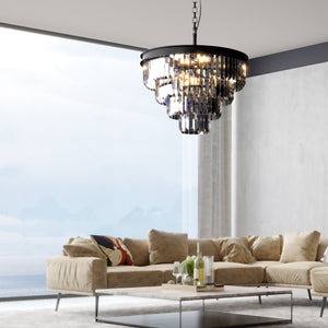 Terrance Round Modern Style Smoky Crystal Chandelier E14 Lamp Base