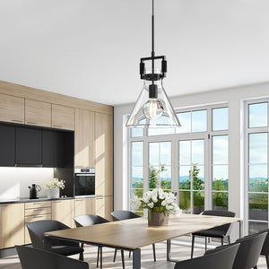 PENY Large Modern Style Glass Pendant Kitchen Island with Clear Oversized Triangular Glass Shade