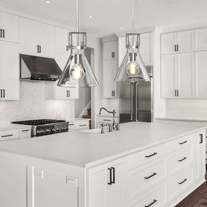 PENY Large Modern Style Glass Pendant Kitchen Island with Clear Oversized Triangular Glass Shade