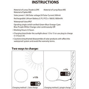 16 inch OUTDOOR FULLMOON RGB LED Ball Light Solar & AC Charging W/REMOTE CONTROL IP65 - 7Pandas USA Lighting Store